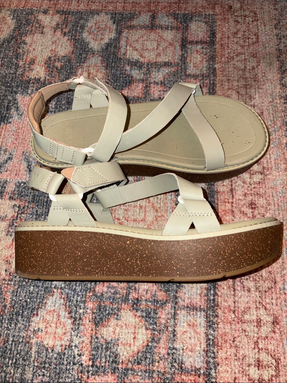 Teva Women's Cream Platform Strappy Sandals with Brown Cork-Look Sole
